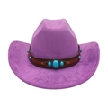 Purple faux suede western cowboy hat with brown turquoise leather band and wide brim - One Size / Purple