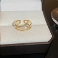 Macro shot of 18K gold plated bow ring with white enamel inlay in jewelry box - Double Layer Mother-of-Pearl Texture Gold Ring (9#)