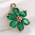 Blumenanhänger aus grünem Zirkon mit tropfenförmigen Blättern und Goldbasis für DIY - S116-01 Gold Dunkelgrüne Zirkon Blume
