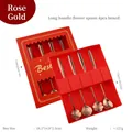 Set of four rose gold flower-shaped stainless steel spoons in a red gift box - 4Pcs Set / Rose Gold [Red Box]