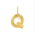Detail of gold letter Q pendant with unique radial texture and secure hanging loop - Letter Q - Gold