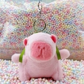 Pink plush capybara doll keychain with a green decorative band and silver metal clasp - Turtle Backpack Pink + Silver Clip