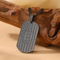 Dark grey stainless steel military dog tag necklace with US flag and letter E engraving - Letter E Necklace