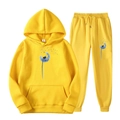 Survêtement molletonné jaune vif avec sweat à capuche et jogging à imprimé pissenlit bleu - S / Haut Et Bas / Jaune 4