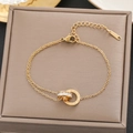 18k gold-plated double-layer stainless steel bracelet with Roman numeral rings - Gold Roman Numeral Double Ring Style (579)