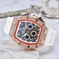 Luxury rose gold tonneau watch with iced-out bezel and white rubber strap RM11-03 - White Dial Rose Gold Case White Strap
