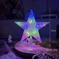 Close-up of a 22cm transparent LED star tree topper with prism texture and lights - 21cm Iridescent Multicolor Light