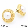 Gold-plated stainless steel round pearl stud earrings with a hammered metal texture finish - 18mm / Type E Gold