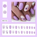 Elegant lavender butterfly and floral press-on nails set with 24 oval nail tips - Purple Flower Butterfly (W1172)