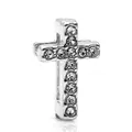 Silver cross pendant accessory with clear zircon pavé setting for DIY jewelry - Cross Style / Rectangular Hole 10*2mm / Silver