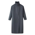 Minimalistischer dunkelgrauer Wollmantel für Damen mit Stehkragen und langer Passform - S / Grau
