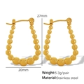 Golden stainless steel beaded teardrop earrings measuring 27mm height and 20mm width - EH171 Gold U-Shape Earrings
