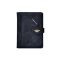 Black RFID blocking passport holder in faux leather with a golden leaf charm clasp - Black