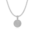 Collana d'argento con pendente tondo micro-pave, catena tennis e zirconi brillanti - Medaglia Rotonda 27mm + Collana Tennis 16in*4mm / Oro Bianco