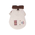 Warm off-white dog jacket with brown corduroy collar and D-ring for leash attachment - S / Khaki