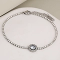 Silver stainless steel claw chain bracelet with sparkling round zircon center stone - Silver Round