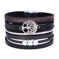 Bohemian multilayer wrap bracelet with silver Tree of Life charm and white beads - Bohemian Black Hollow Tree of Life