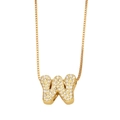 Gold plated box chain necklace with micro-paved cubic zirconia letter W pendant - Letter W
