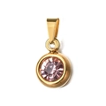 Macro view of 6mm round gold pendant with a pink birthstone for DIY jewelry making - [Pinch Bail] October Pink