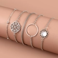 Silver multi-layer zircon bracelet set with geometric beads and sunflower charms - Silver Collection Floral Sun Style (DZ-167)