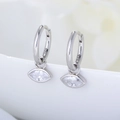 S925 sterling silver hoop earrings featuring marquise-cut zircon drops on ceramic background - White Gold (KE3897F)