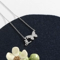 Minimalist silver stainless steel butterfly and letter L pendant necklace with link chain - Silver L