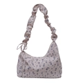 Borsa a spalla in tela floreale con coulisse e tracolla arricciata in viola chiaro - Bianco Sporco