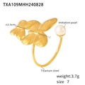 Size 7 adjustable 18k gold butterfly ring with elegant imitation pearl detail - Hollow Butterfly Pearl Open Ring (TXA109) / Gold