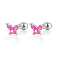 925 silver butterfly earrings with pink zircon and screw back barbell closure - Silver-Red Zirconia