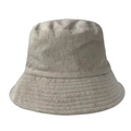 Detail showing grey terry cloth fabric texture and stitching on a bucket hat - M (56-58cm) / Dark Khaki