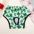 Dog hygiene pants with green clover print, elastic waistband and tail hole design - Clover Print
