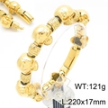 Gold-plated 316L stainless steel skull bracelet with vintage engraved beads and snap clasp - Style A / Gold