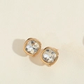 Detail of square-cut clear crystals set in 14K gold-plated minimalist vintage earrings - White (Gold)