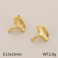 Golden ginkgo leaf stainless steel stud earrings with diamond accents and ring loop - Ginkgo Leaf Style / Gold