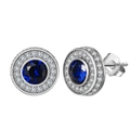 Elegant S925 silver stud earrings featuring a large round blue gemstone and halo diamonds - Lze34-p