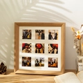 Square 9-opening wooden photo frame with white mat for couple memory wall decor - Beveled Style-Pear Wood
