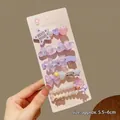 Set of 6 purple rhinestone and pearl hair clips with star, heart, and flower designs - #9#5198 Purple Pentagram 5-piece Set