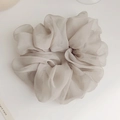 Elegant light grey mesh scrunchie with soft tulle texture on white background - Gray