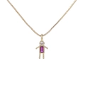 Gold girl pendant necklace featuring clear zircon and a pink rectangular gemstone charm - Boy-July