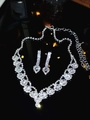Detailed view of luxury silver bridal jewelry set with floral zircon necklace and earrings - DTN14027185S-Silver V-Shape Flower