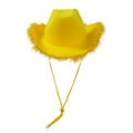 Chapeau de cowboy jaune avec bordure en plumes et mentonnière réglable pour femme - Taille Adulte (58cm) / Plume Jaune Avec Fil d'Argent