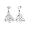 Pendientes de árbol de Navidad plateados con cristales brillantes y acabado pulido - Árbol de Navidad Hueco de Acero (KE46701-K)