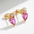 Classic silver earrings with pear-shaped pink and purple zircons on a gold-plated base - 925 Silver / Yellow