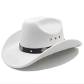 White felt western cowboy hat with black studded band and wide curved brim for unisex wear - M (56-58cm) / White