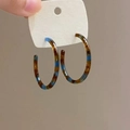 Detailed close-up of C-shaped resin hoop earrings featuring blue and tortoiseshell patterns - 2# Coffee-Blue (925 Sterling Silver Earring Post)