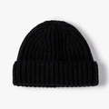 Klassische schwarze grob gestrickte Beanie mit breitem Umschlag für Winterwärme - Einheitsgröße / Schwarz (21B073)