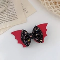 Halloween bat wing hair clip with black sequins and red faux leather design for cosplay - Red Leather Sequins Bow Hair Clip
