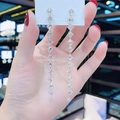 Elegant long tassel earrings with square-cut cubic zirconia in silver finish - Silver Square Zirconia Long Tassel (513)