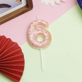 Pink donut number 6 cake candle with colorful sprinkles for birthday parties - Number 6 - Pink Donut