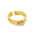 Detailansicht eines zweilagigen verstellbaren Goldrings mit Zirkonstein und Ketten-Design - Klare Rechteckige Zirkonia Stil (ZR914G-01) / Gold